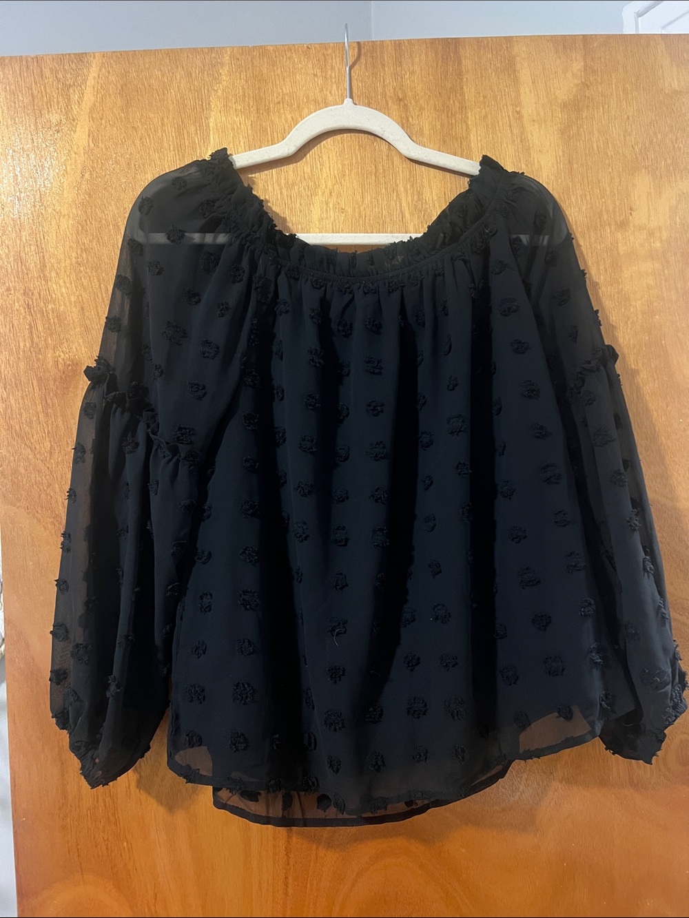 Off The Shoulder Black Swiss Dot Blouse